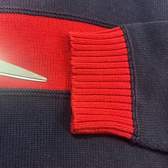 TOMMY HILFIGER Vintage Striped Cable Knit Sweater,Red/Navy Large - Picture 4 of 7